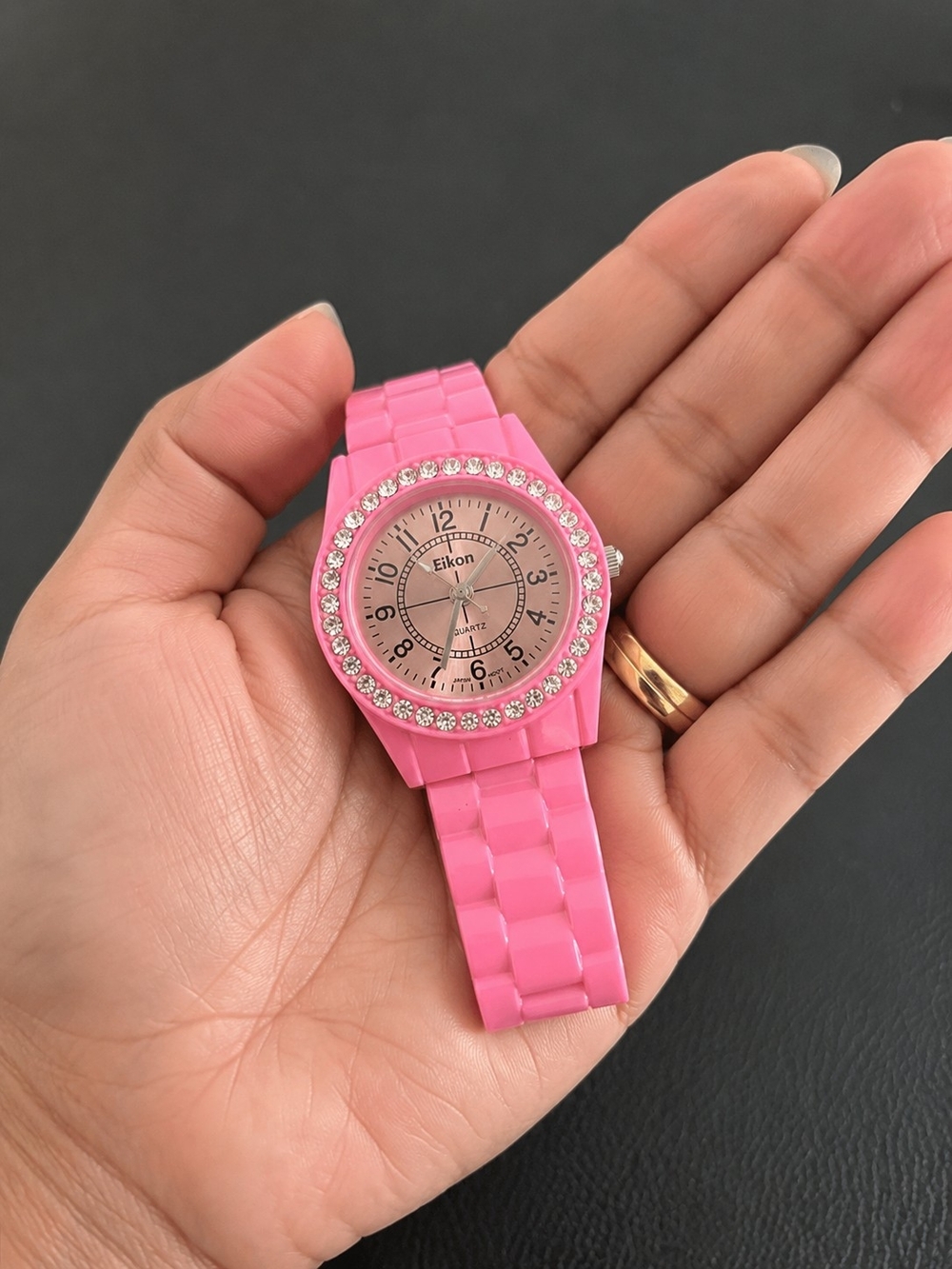 Pink Crystal-Bezel Women's Watch